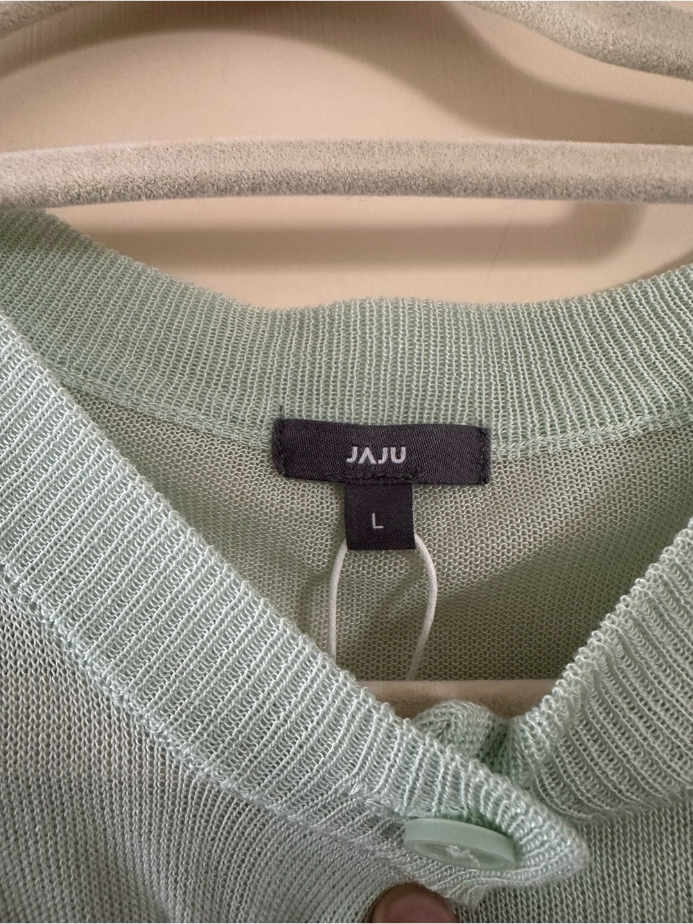 Lightweight Crewneck Button-Front Sweater Cardigan - Mint Green - Picture 2 of 3
